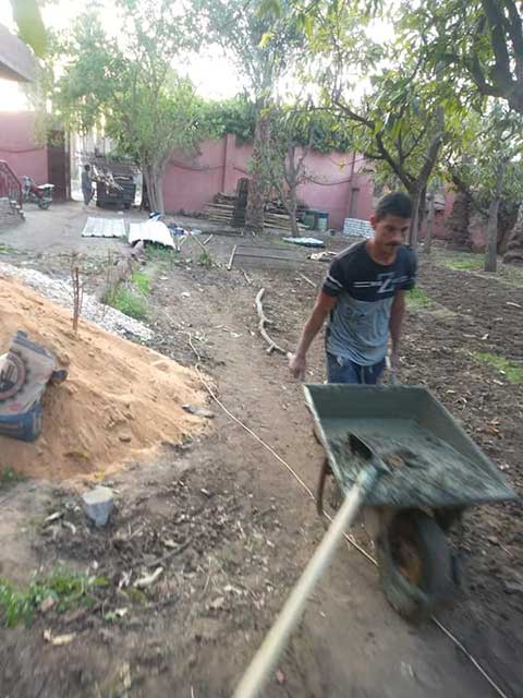 Rescuer doing constructing work around the shelter for rescue dogs in egypt.